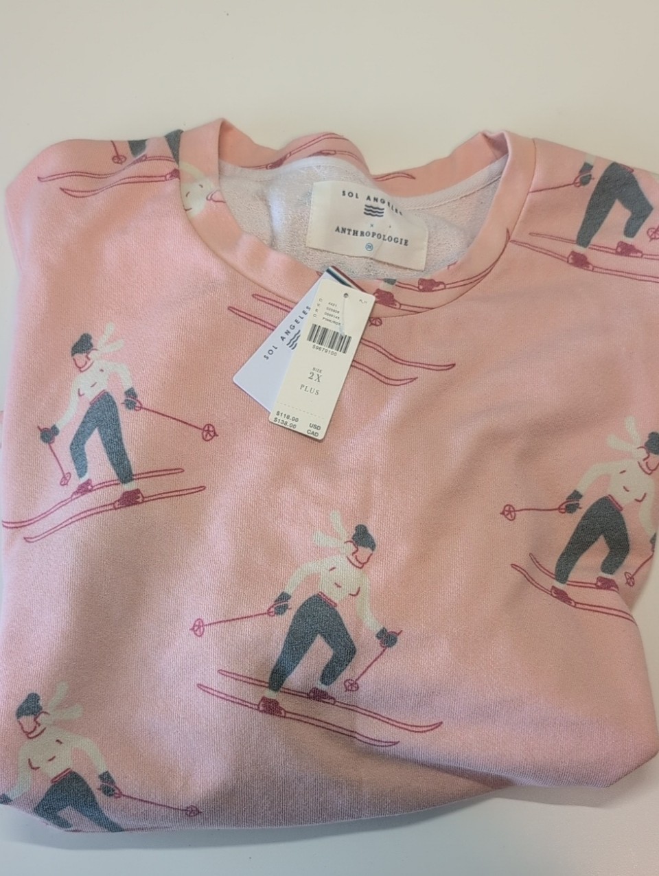 Anthropologie Pink Ski Bunny Pullover Sweatshirt